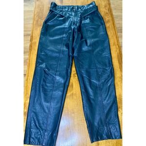 I.O.U. Leather Pants Black High Waisted Pleated Front Size 32 Y2K Vintage